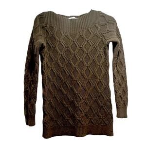 Ann Taylor Loft Diamond Cable Knit Sweater Brown Medium Wool blend Winter Soft
